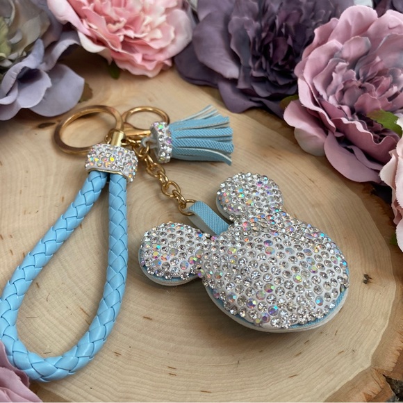 Crystal Mickey Mouse with Light Blue Tassel & Braided Wristlet Keychain - Picture 3 of 12